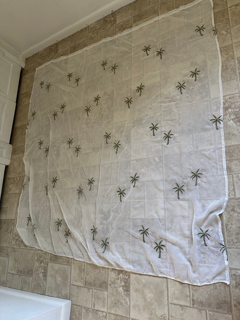 ABC Distributing Sheer White Fabric Shower Curtain Silver Palm Tree 70x71